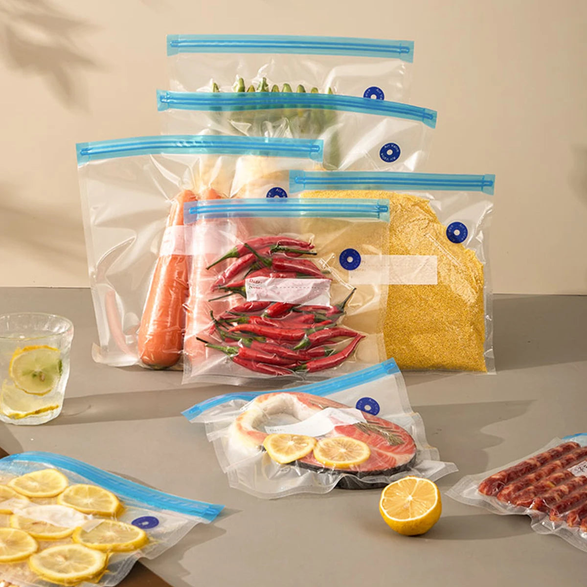 22packs ( 20pcs Vaccum Food Storage Bag and 2pcs Sealing Clips) Packaging Bags, Reusable Clear Vacuum Food Storage Bag