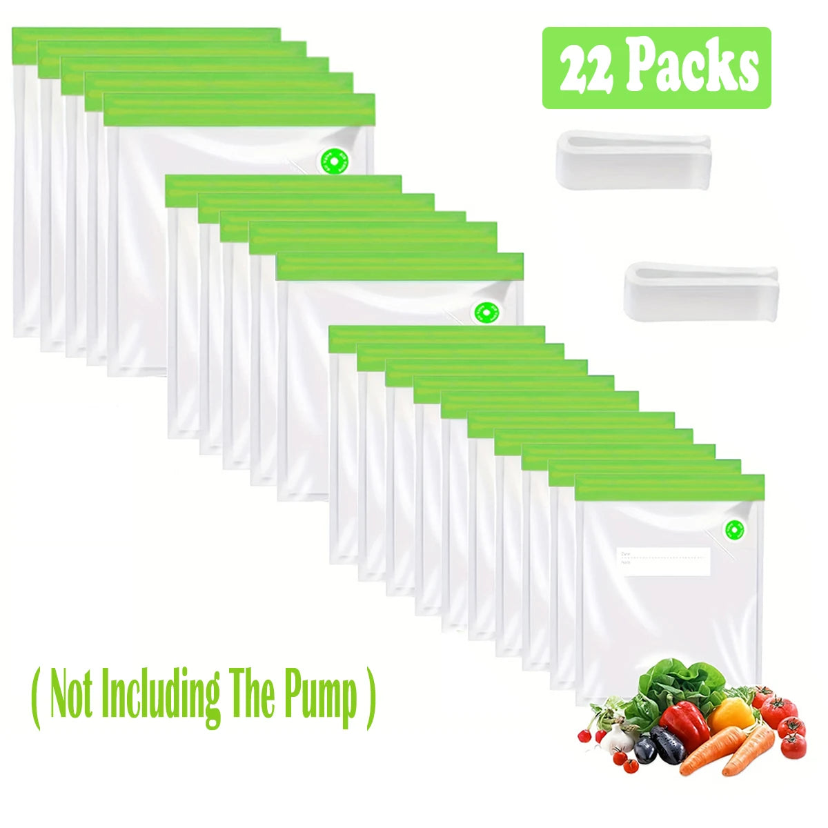 22packs ( 20pcs Vaccum Food Storage Bag and 2pcs Sealing Clips) Packaging Bags, Reusable Clear Vacuum Food Storage Bag