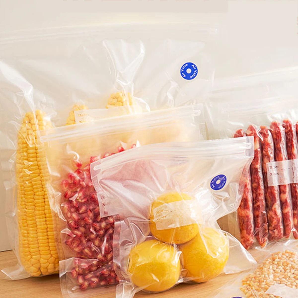 22packs ( 20pcs Vaccum Food Storage Bag and 2pcs Sealing Clips) Packaging Bags, Reusable Clear Vacuum Food Storage Bag