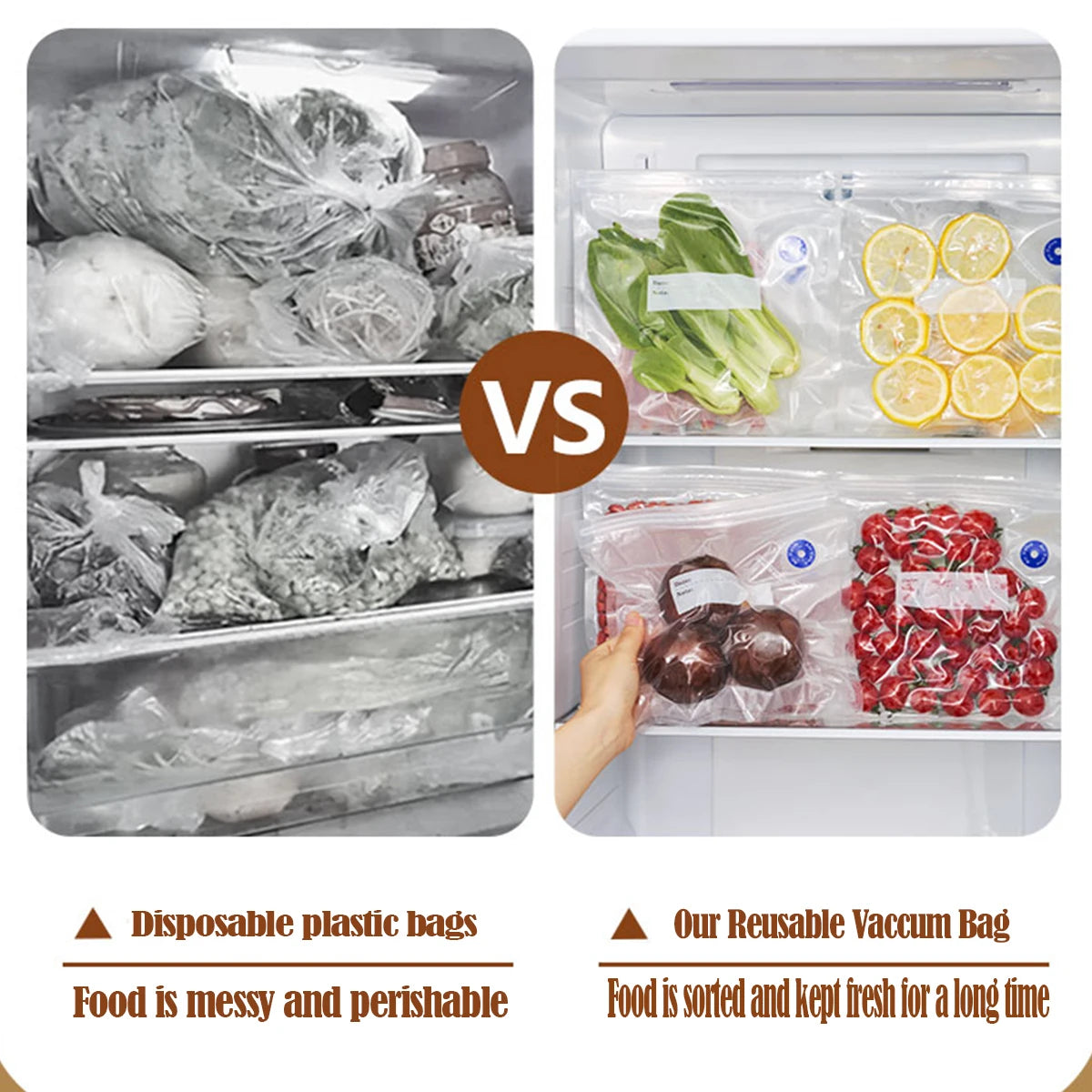 22packs ( 20pcs Vaccum Food Storage Bag and 2pcs Sealing Clips) Packaging Bags, Reusable Clear Vacuum Food Storage Bag