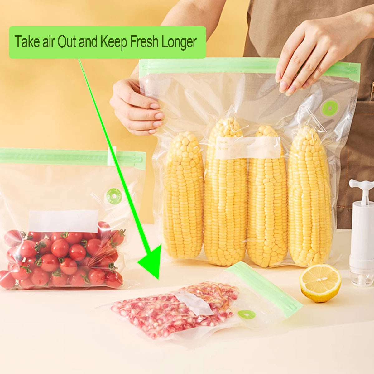 22packs ( 20pcs Vaccum Food Storage Bag and 2pcs Sealing Clips) Packaging Bags, Reusable Clear Vacuum Food Storage Bag