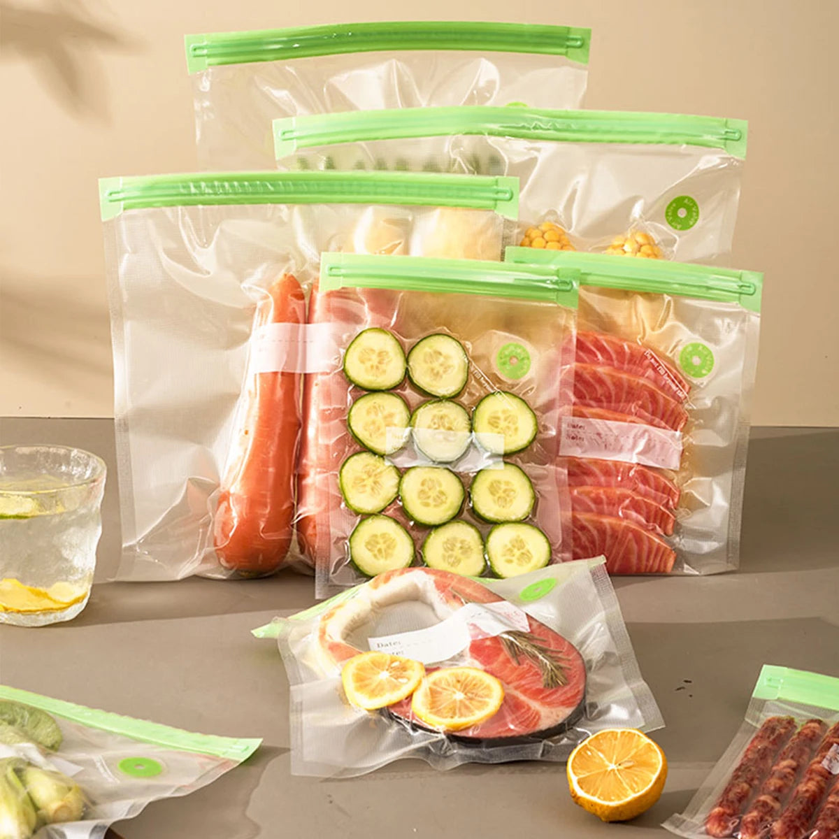 22packs ( 20pcs Vaccum Food Storage Bag and 2pcs Sealing Clips) Packaging Bags, Reusable Clear Vacuum Food Storage Bag