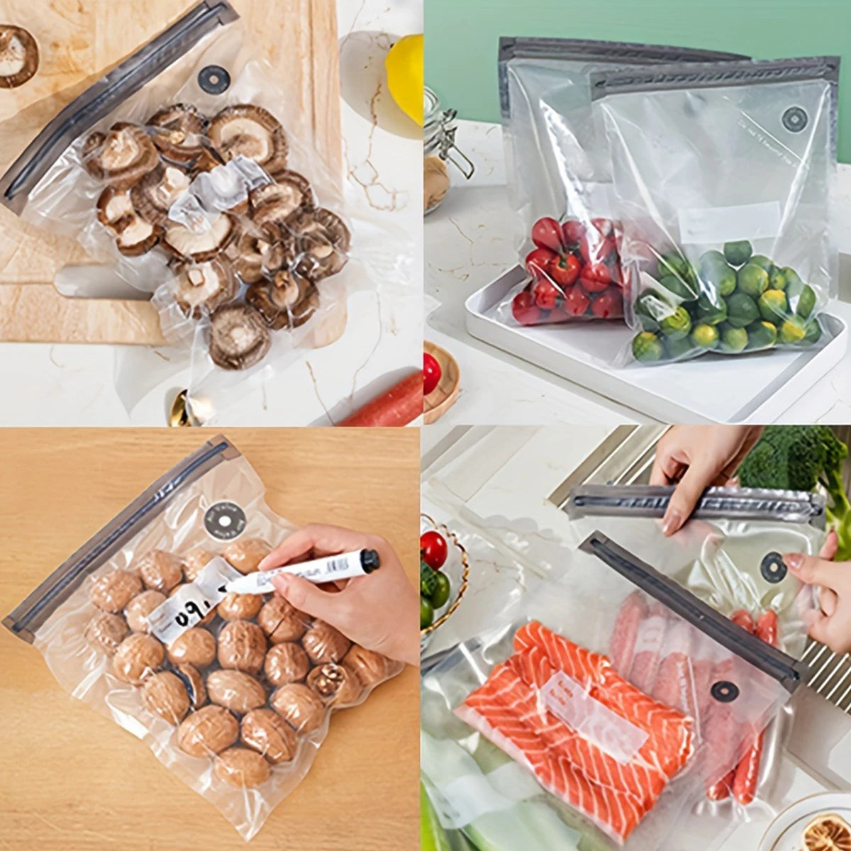 22packs ( 20pcs Vaccum Food Storage Bag and 2pcs Sealing Clips) Packaging Bags, Reusable Clear Vacuum Food Storage Bag